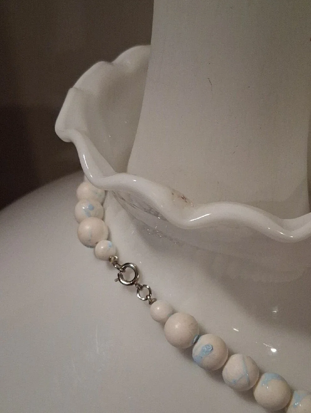 White and Light Blue Beaded Necklace for Women